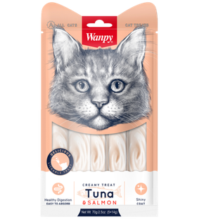 Wanpy Cat Лакомство для кошек «нежное пюре» из тунца и лосося 70гр.