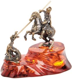 Народные промыслы AM- 972 Фигурка «Георгий Победоносец» (латунь, янтарь)