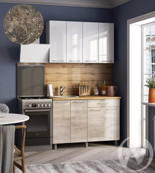 Кухня Нора 1.2м (корпус белый/белый; дуб шале светлый) 38мм королевский опал