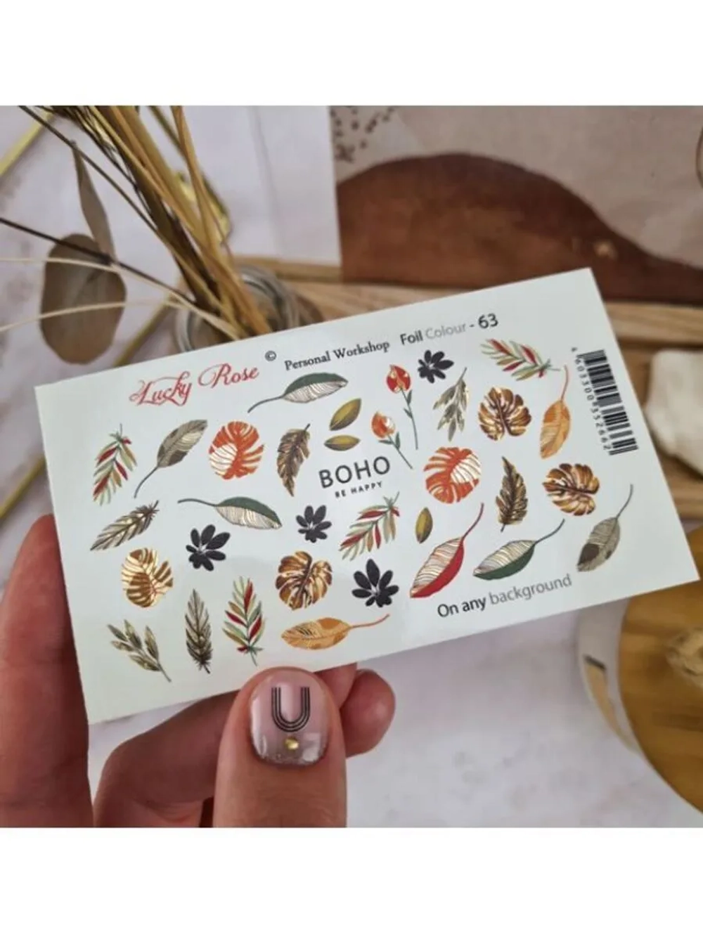 Lucky Rose Слайдеры наклейки для длинных ногтей Foil 063