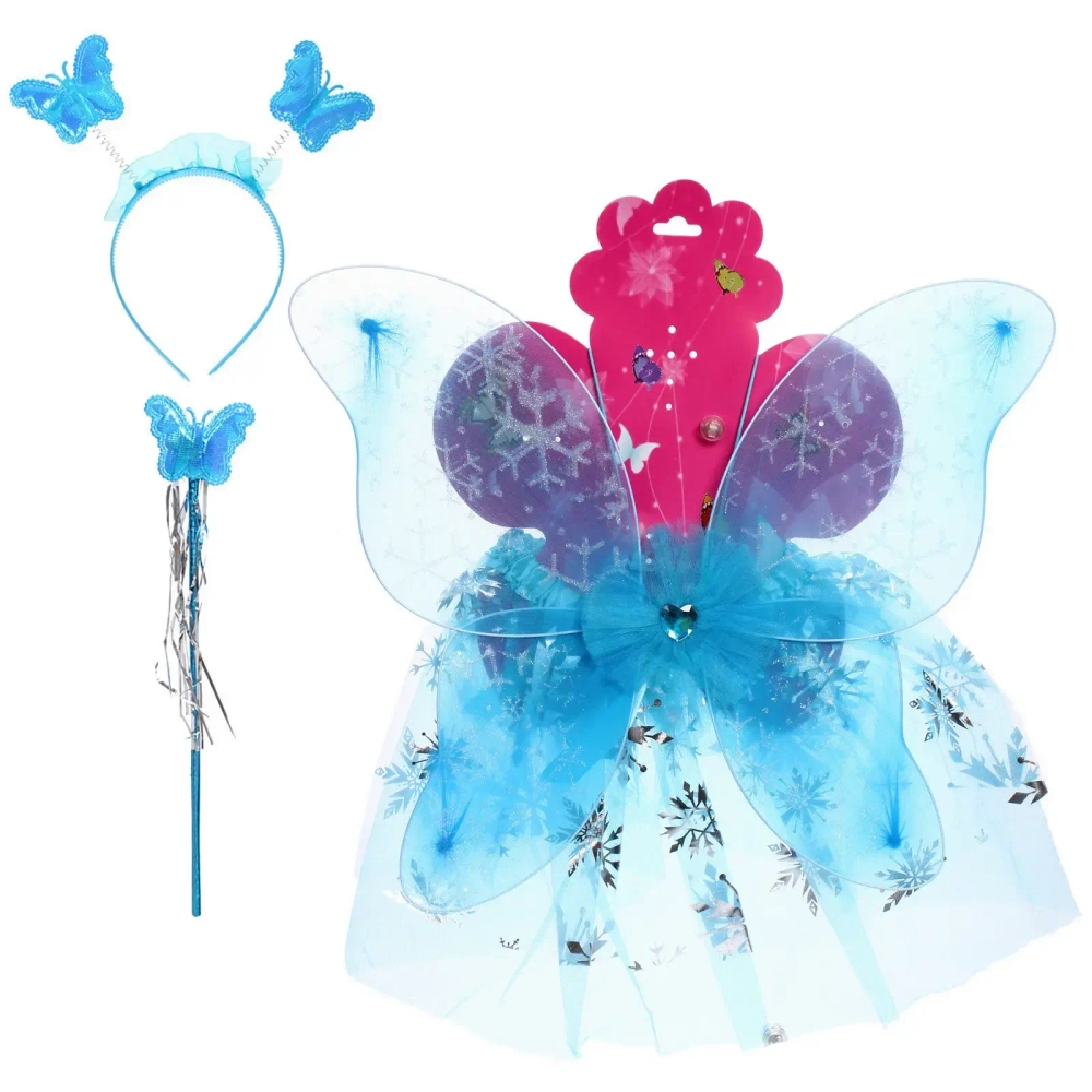 Карнавальный костюм «Зимняя фея» (юбка,крылья,волшебная палочка,ободок), Голубой