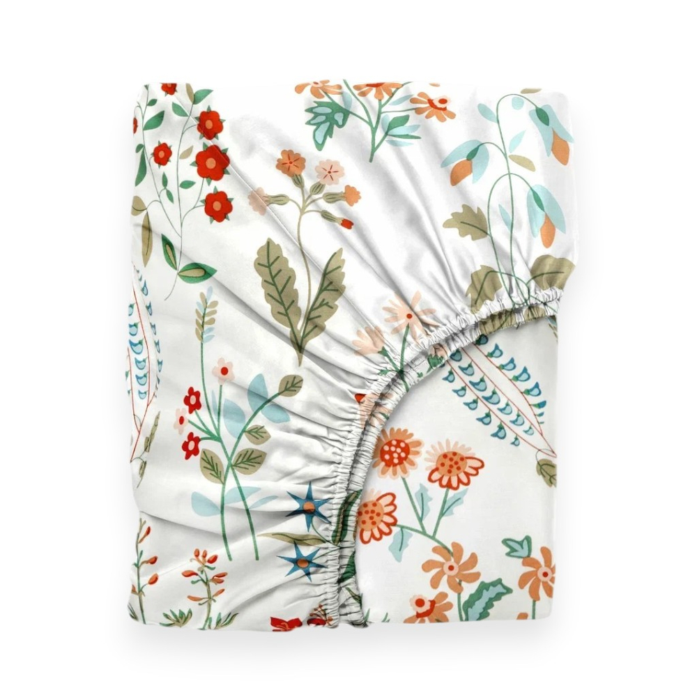 Сатиновая простынь на резинке ГЛОРИЯ 180х200 | цветочный принт