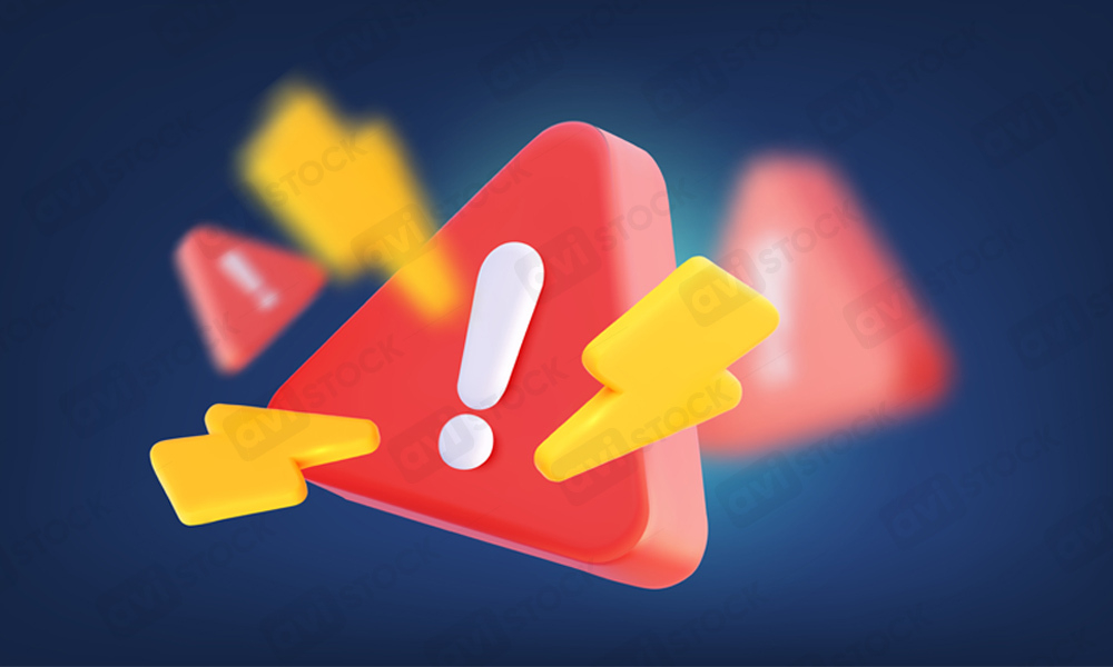 Векторный баннер предупреждение — 3D знак опасности с восклицательным знаком и молниями