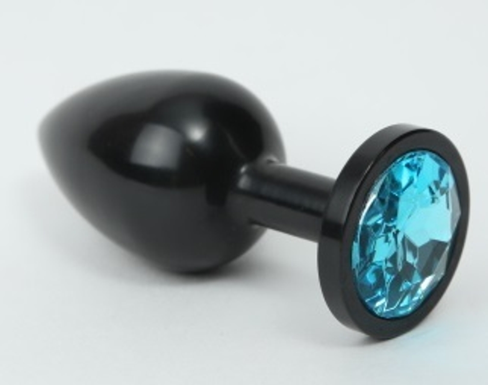 Анальная пробка металл черная с голубым стразом 8,2х3,5см 47411-1MM