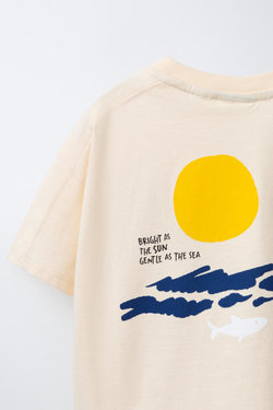 ZARA ФУТБОЛКА С ВЫШИВКОЙ, БЕЖЕВЫЙ