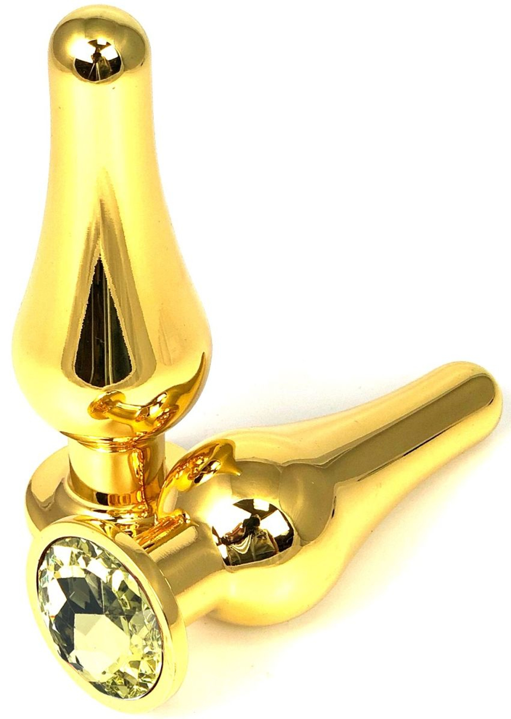 Золотистая удлиненная анальная пробка с желтым кристаллом - 8 см. (Цвет: желтый)