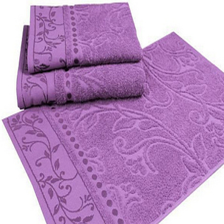 Набор из 3-х махровых полотенец "П37. Жаккард сирень" в упаковке, 100% хлопок, Россия.