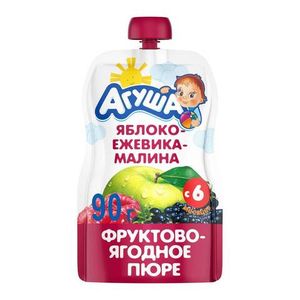 ПЮРЕ АГУША ЯБЛОКО ЕЖЕВИКА МАЛИНА 90ГР