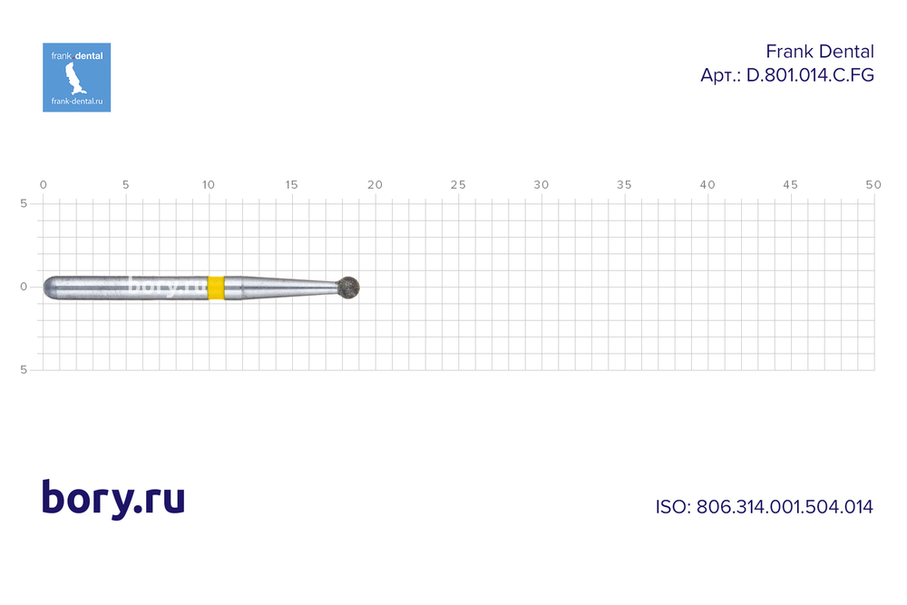 Бор алмазный желтый Frank Dental типа FG - D.801.014.C.FG