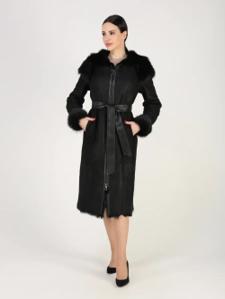 Дубленка зимняя натуральная с капюшоном длинная