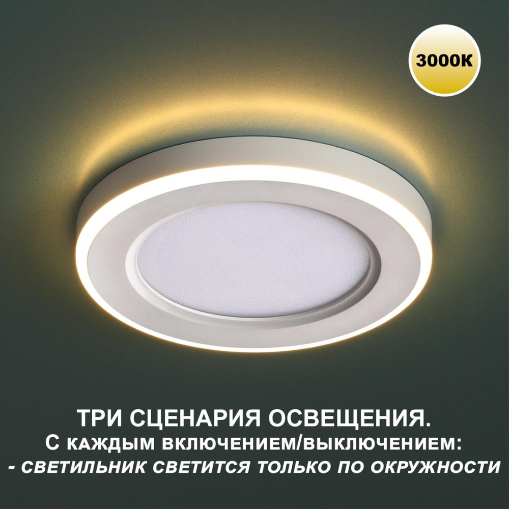 359020 SPOT NT23 499 белый Светильник встраиваемый светодиодный (три сценария работы) IP20 LED 3000К 12W+4W 100-265V 1120Лм SPAN