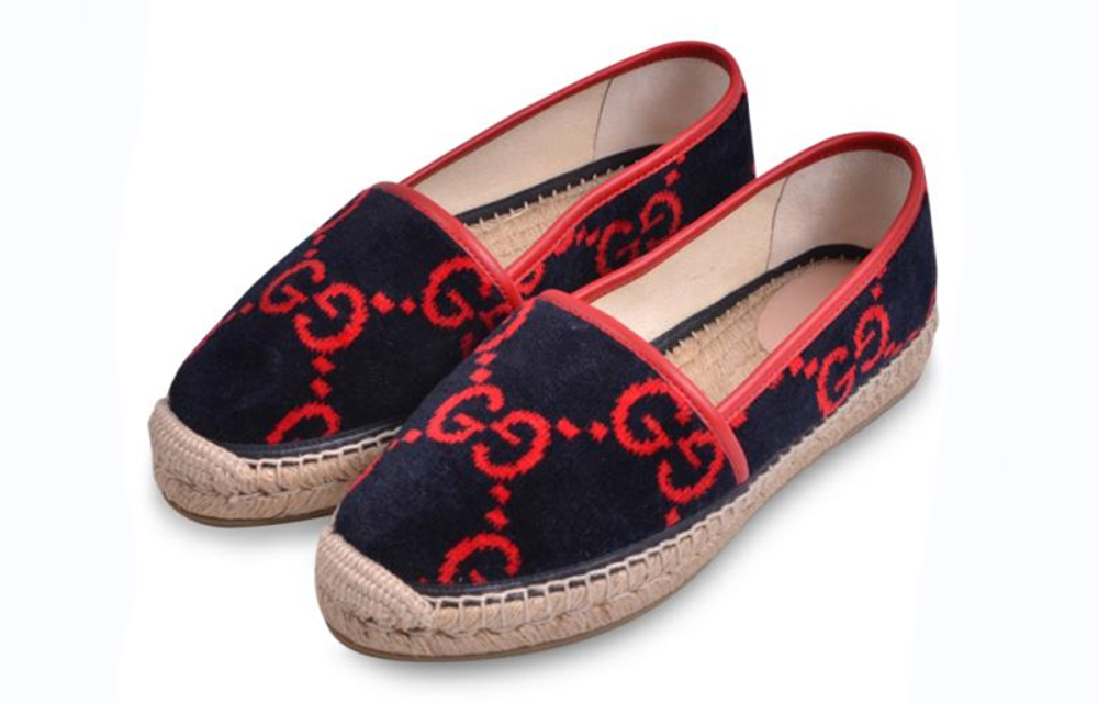 GUCCI Gucci suede double G Fisherman ladies casual single shoes women's black and red