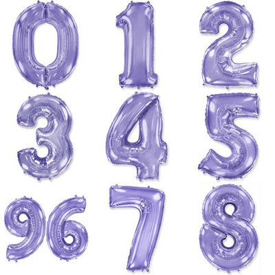Фольгированные цифры 102 см с гелием (сирень - металлик)