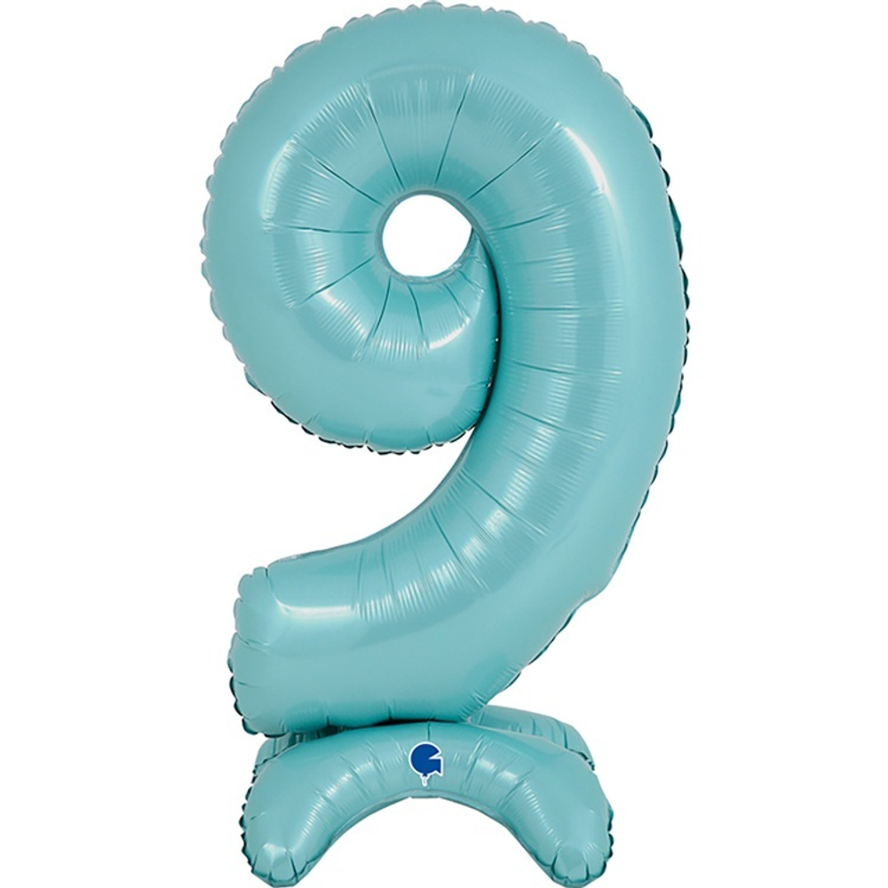 Шар ЦИФРА 9 Pastel Blue на подставке 25" 63 см