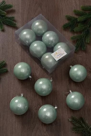 Набор пластиковых шаров Анет 80 мм., мятный перламутр, 6 шт., ЕлкиТорг (150323)