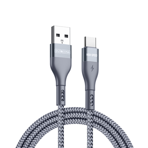 Кабель покрытый нейлоном серого цвета 200см (2м) с разъемом USB A на USB Type-C с быстрой зарядкой PD 12W от Duzzona, серия A8 Cable