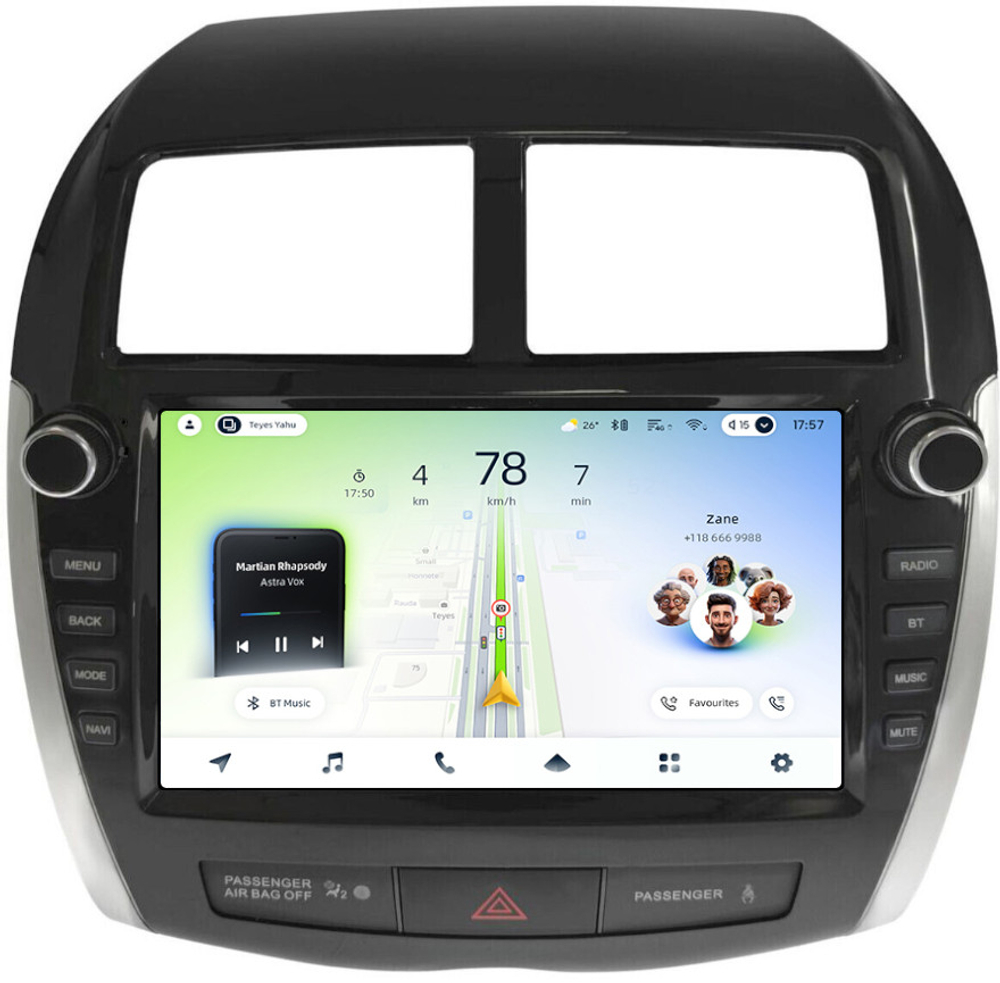 Магнитола для Mitsubishi ASX 2010-2016, Peugeot 4008, Citroen C4 Aircross (рамка с крутилками и кнопками) - Teyes CC4L монитор 9" IPS на Android 14, Snapdragon 662, CarPlay, 4G SIM-слот