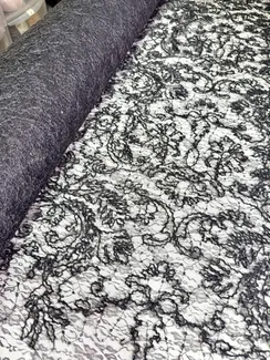 Гипюр кружевной с вышивкой "веревочка" и пайетками, арт.30, Китай, черный