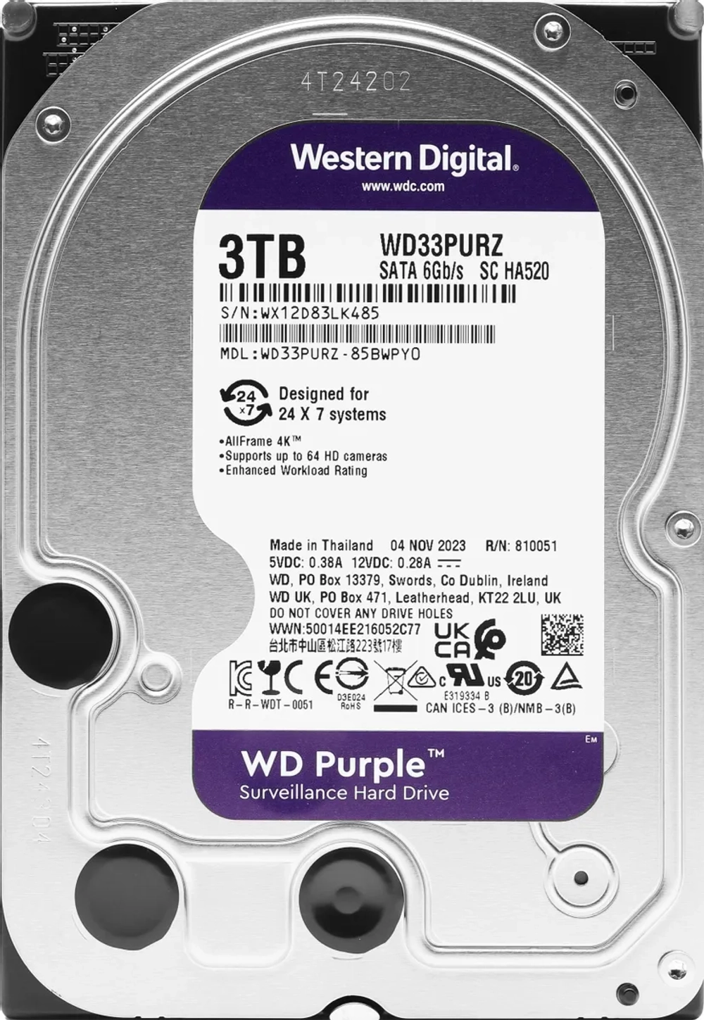 Жесткий диск WD Purple WD33PURZ, 3ТБ, HDD