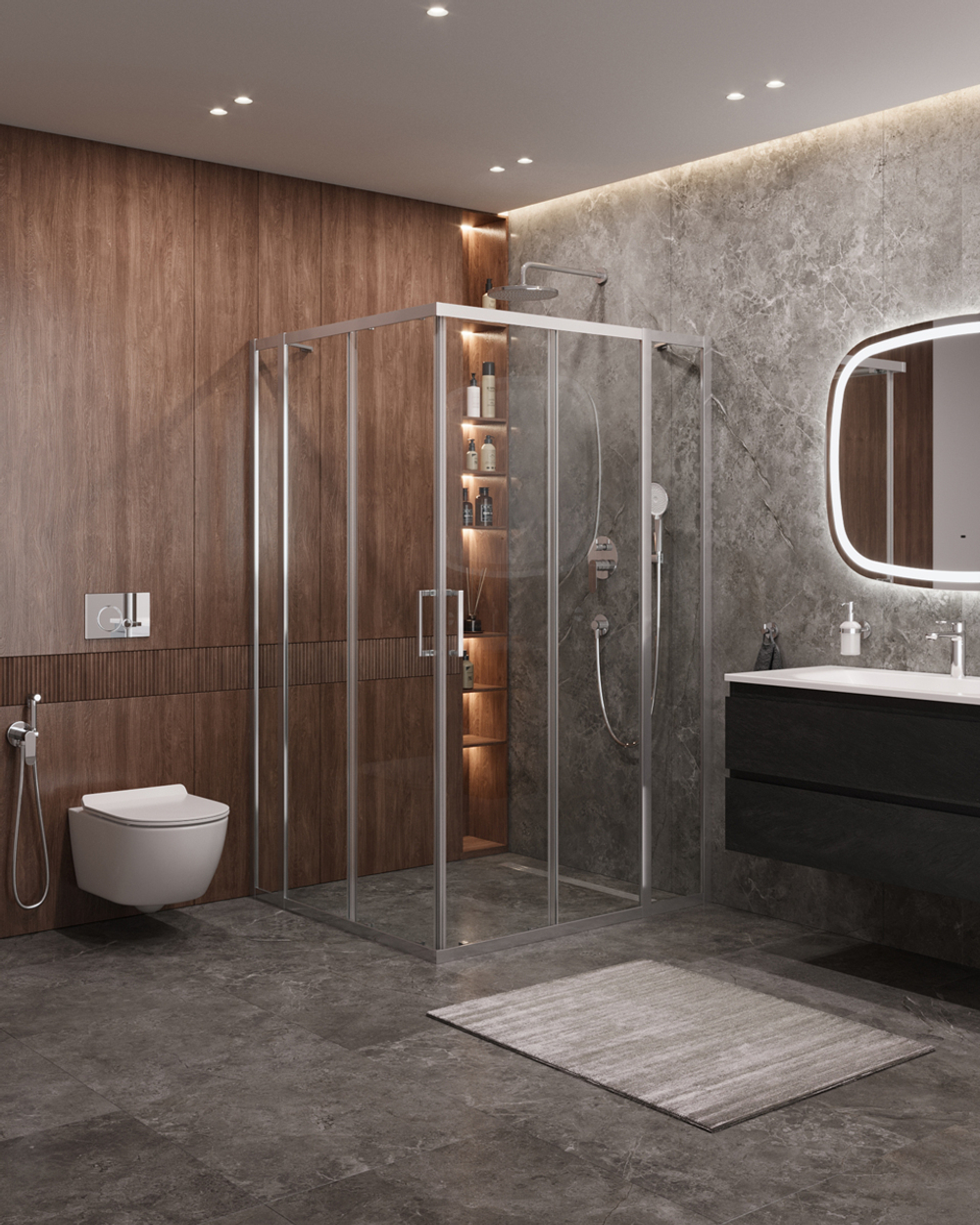 Душевой уголок Cezares MOLVENO-AH-22-130/120-C-Cr-IV, 130х120х195, профиль хром, стекло прозрачное