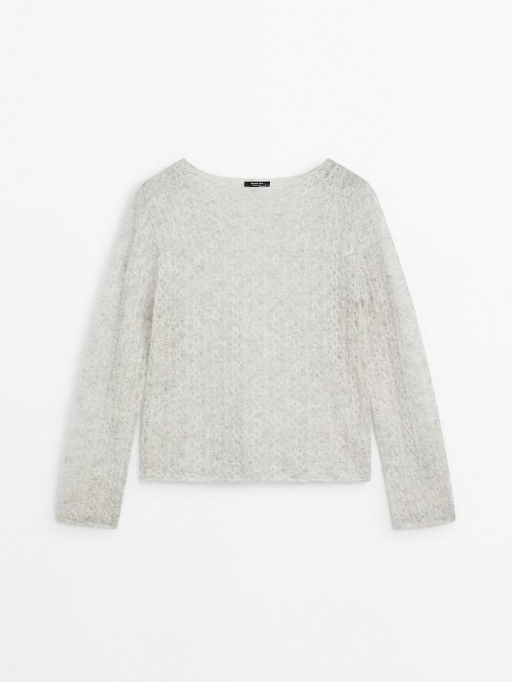 Massimo Dutti Свитер ажурной вязки из смесовой альпаки, светло-серый