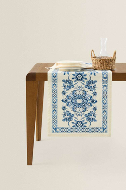 ZARA HOME МОЗАИЧНАЯ НАСТОЛЬНАЯ ДОРОЖКА С ПОЛИМЕРНЫМ ПОКРЫТИЕМ, СИНИЙ