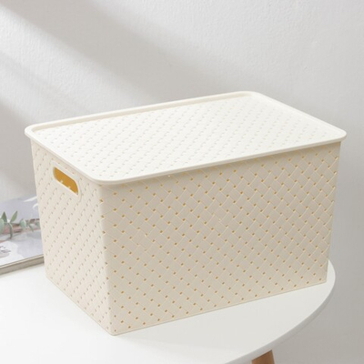 Корзина для хранения с крышкой Береста, 14 л, 35×24,5×20,5 см, цвет слоновая кость