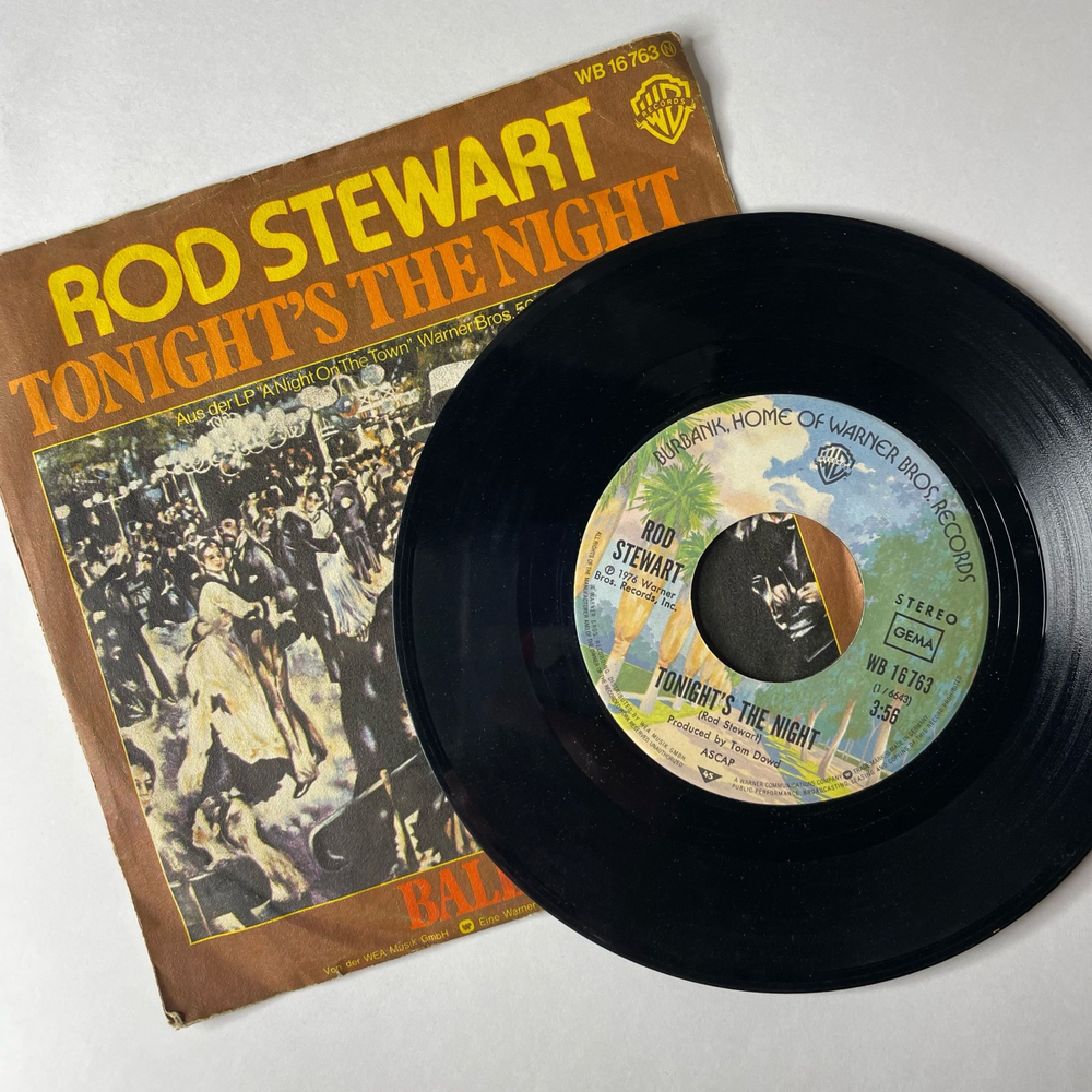 Винтажная виниловая пластинка 7 дюймов (маленькая пластинка) Rod Stewart Tonight's The Night (Германия 1976)
