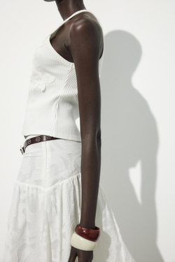 ZARA ТОП В РУБЧИК С ВЫШИВКОЙ, БЕЛЫЙ