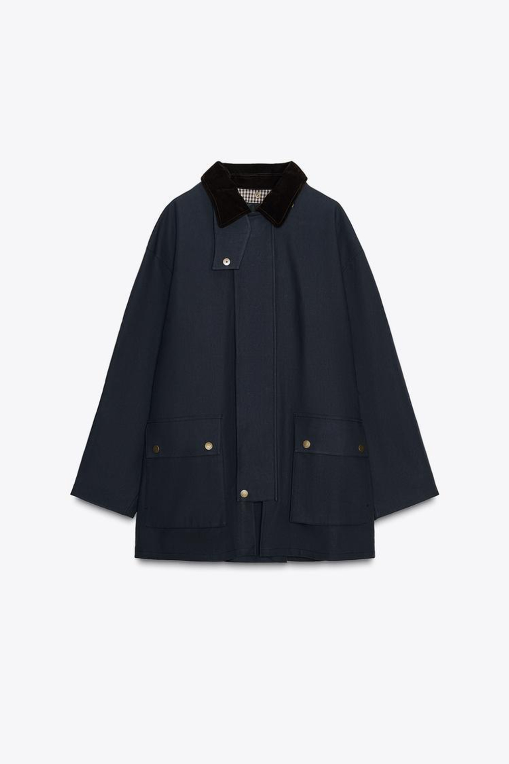 ZARA ТРЕНЧ С КАПЮШОНОМ И КОНТРАСТНЫМ ВОРОТНИКОМ — ZW COLLECTION, СИНИЙ