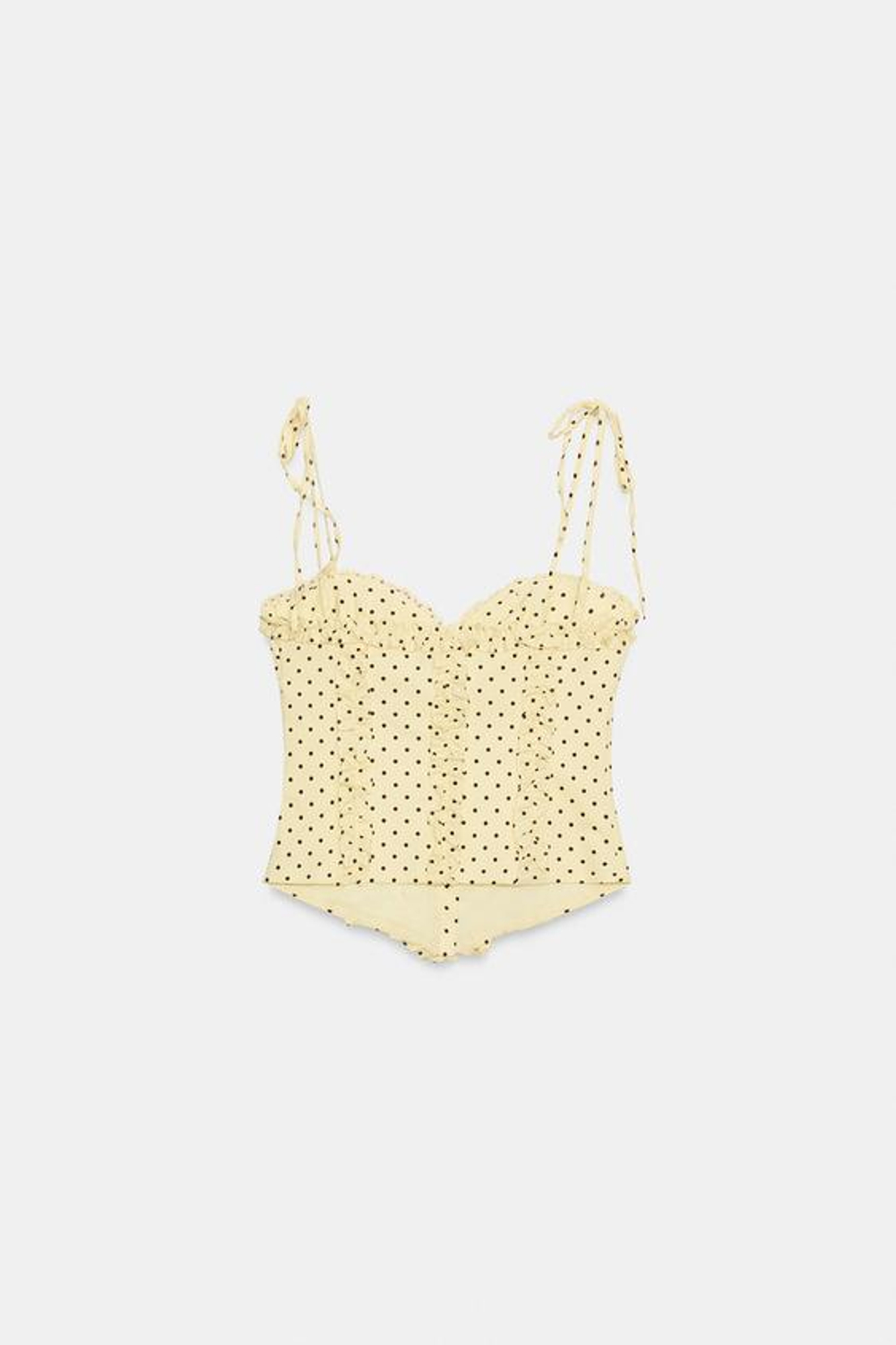 ZARA ТОП ИЗ ПОПЛИНА В ГОРОШЕК С ВОЛАНАМИ, ЖЕЛТЫЙ