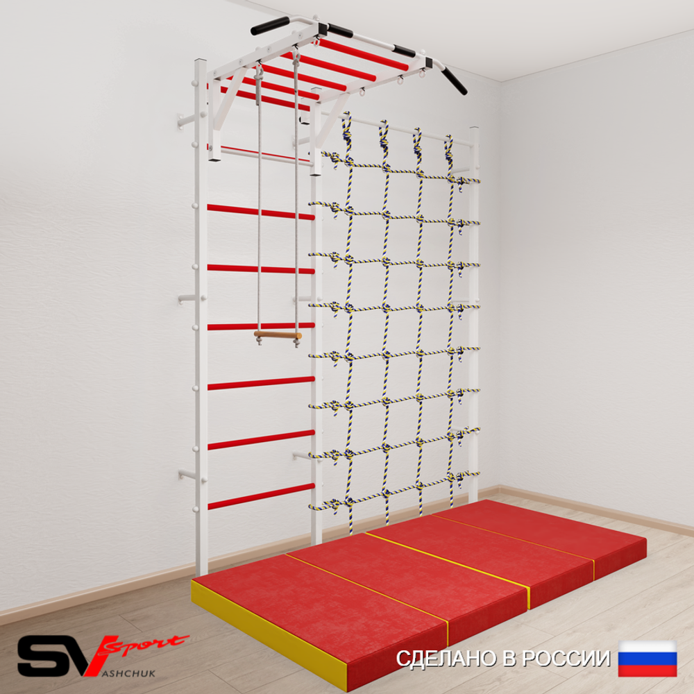 Шведская стенка Sv Sport усиленная 63240 (Турник рукоход/Трапеция/Мат 2м/Канатный лаз)