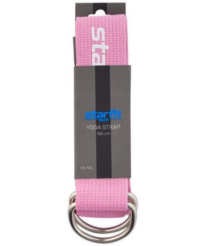 Ремень для йоги YB-100 183 см, хлопок, розовый пастель