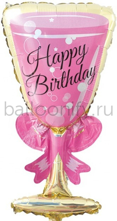 Шар (37''/94 см) Фигура, Бокал, С Днем Рождения, Розовый, 1 шт.