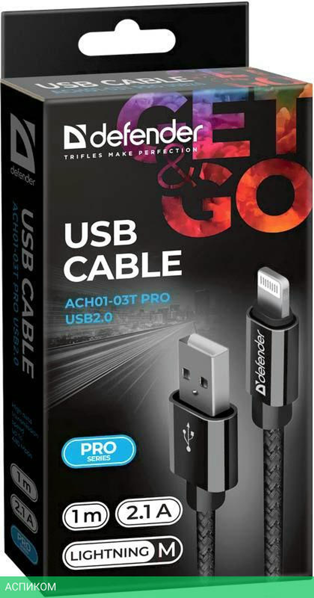 Кабель Defender ACH01-03T Lightning to USB2 1 m 87808 Black