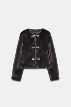 ZARA КУРТКА-ДУБЛЕНКА С НАВЕСНЫМИ ЗАСТЕЖКАМИ, КОРИЧНЕВЫЙ