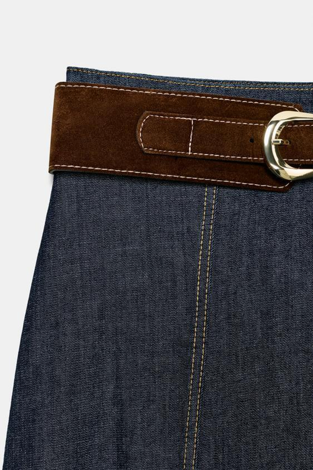 ZARA ЮБКА Z1975 МИДИ ИЗ ДЕНИМА С РЕМНЕМ, ИНДИГО