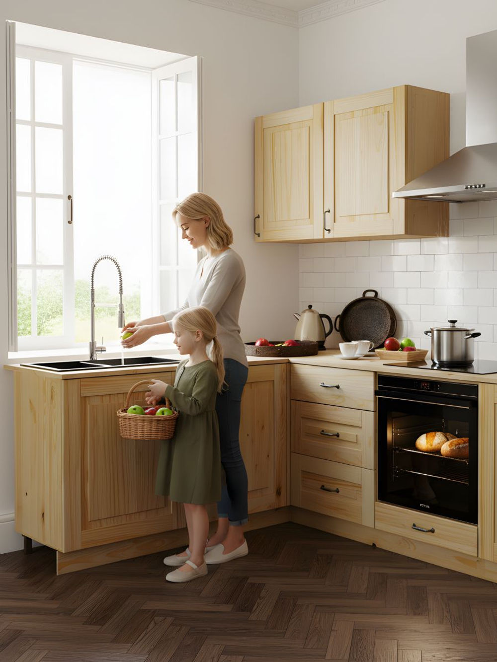 Кухонный модуль 121х60х85, Стокгольм Натур, напольный угловой, массив сосны, лак, Dipriz