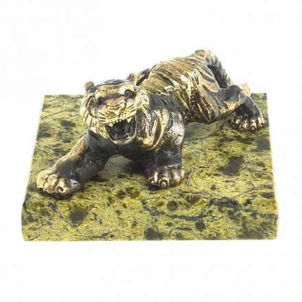 Статуэтка из бронзы "Рычащий тигр" камень змеевик G 122669