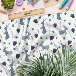 Ткань дюспо серые зайцы с цветами