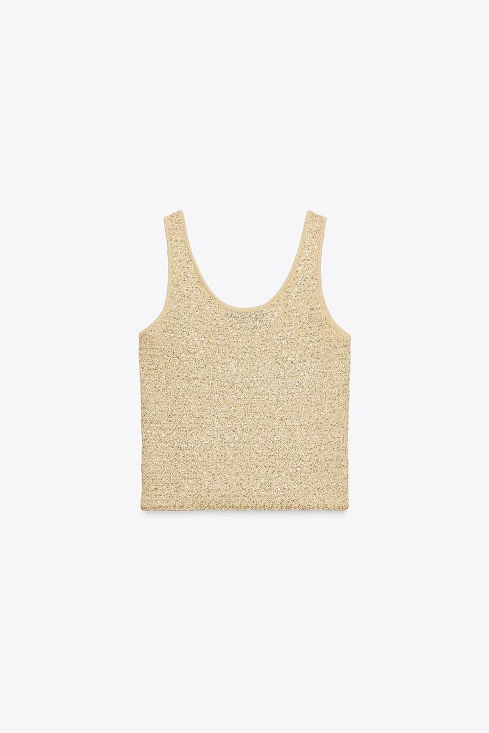 ZARA ТРИКОТАЖНЫЙ ТОП С ПАЙЕТКАМИ, ЦВЕТ СЛИВОЧНОГО МАСЛА