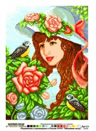 "Девушка с птичкой"-0426 канва с рисунком
