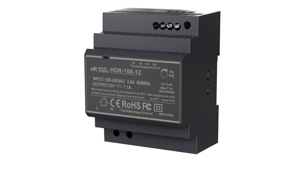 Источник питания PROMPOWER HDR-100-12, H:H12 В DC, 7.1А, 85.2Вт. Вх. 85-264В AC (120-370 В DC)