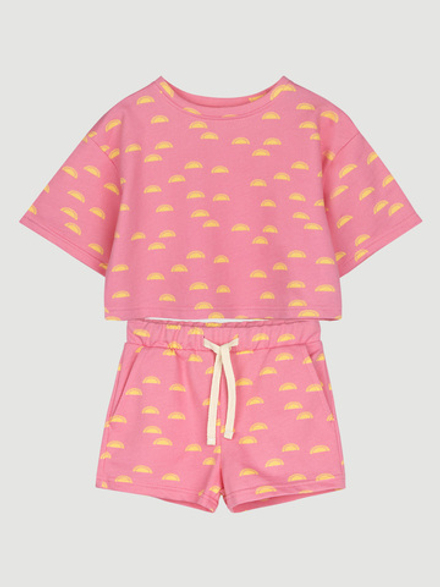 Комплект Mjölk {футболка укороченная и шорты} Солнышки розовые