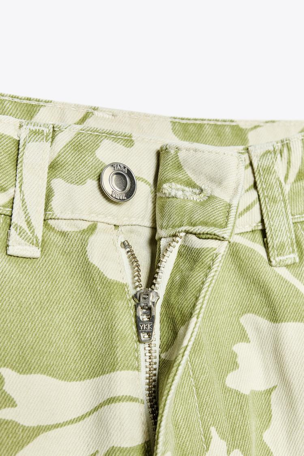 ZARA ДЖИНСЫ Z1975 STRAIGHT-LEG FULL LENGTH С ВЫСОКОЙ ПОСАДКОЙ ИЗ ТКАНИ С ПРИНТОМ, ЭКРЮ/ХАКИ