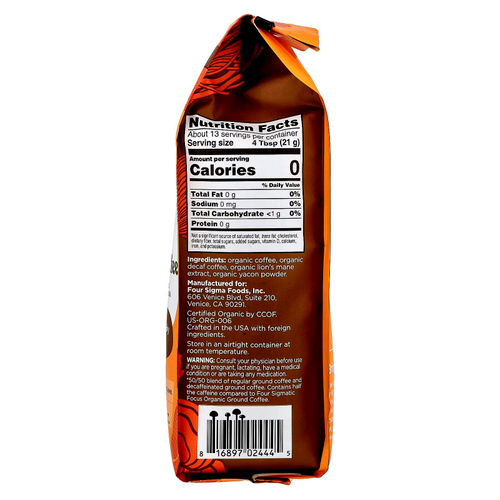 Four Sigmatic, Focus, органический полукофеиновый кофе с грибом ежовиком гребенчатым и яконом, молотый, средняя обжарка, 283 г (10 унций)