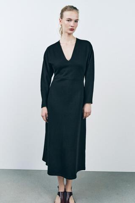 ZARA ПЛАТЬЕ МИДИ С БЛОКИРОВКОЙ, ЧЕРНЫЙ