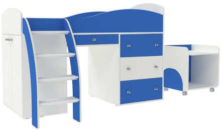 Кровать-чердак КарИВи Малыш 2 Белый  Светло-синий, голубой