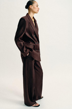 ZARA ПРЯМЫЕ БРЮКИ ИЗ 100% ЛЬНА, КОРИЧНЕВЫЙ