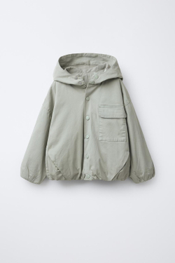 ZARA КУРТКА С КАПЮШОНОМ И ЛОГОТИПОМ, СВЕТЛО-БЕЖЕВЫЙ